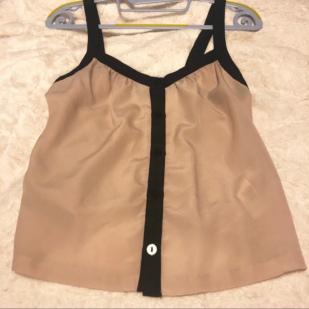 H&M Black & Beige Button Tank Top Blouse 👚 Size 6